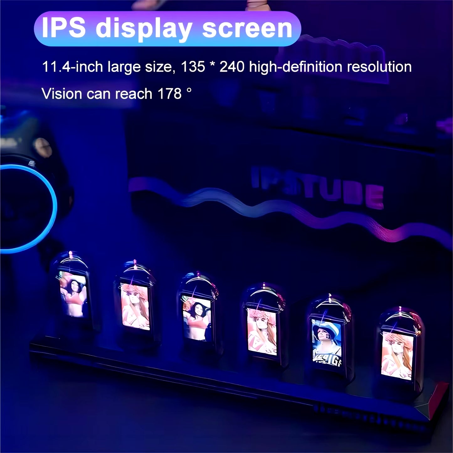 RGB Nixie Tube Clock LED Glows IPS Color Screen DIY Analog Digital Tube Night Lights Gaming Desktop Home Decoration Gift Idea