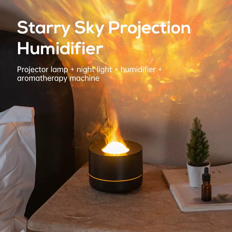 New Starry Sky Projector Humidifier with Colorful Night Light USB 200ML Projector Essential Oil Aroma Diffuser for Home Kid Gift