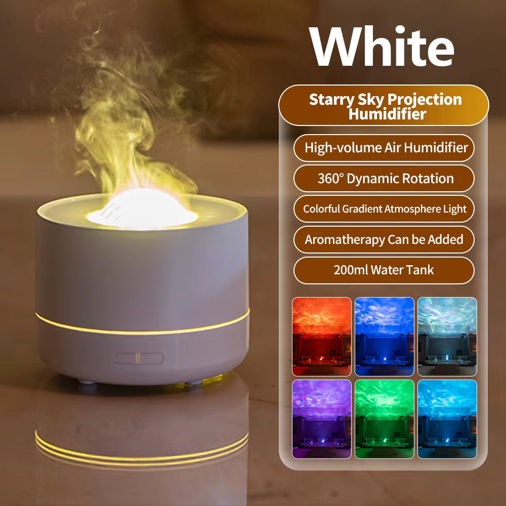 New Starry Sky Projector Humidifier with Colorful Night Light USB 200ML Projector Essential Oil Aroma Diffuser for Home Kid Gift