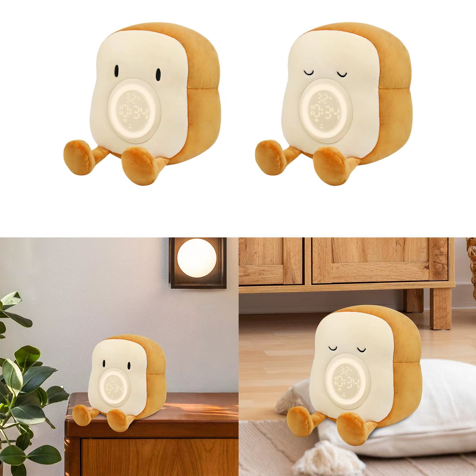 Stuffed Alarm Clock Vibration Bedside Lamp for Women Bedroom Room Decor Kids