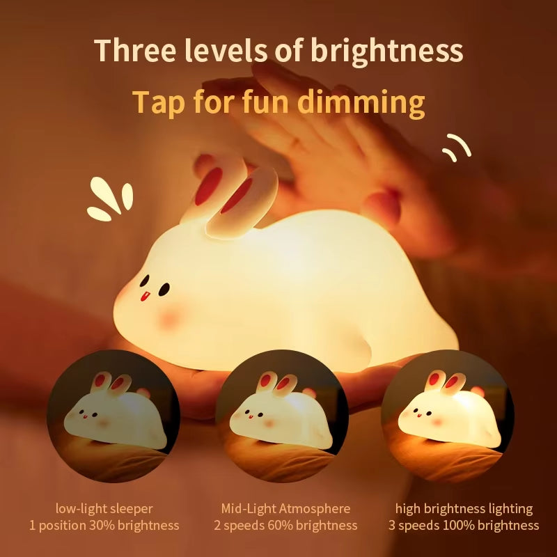 LED Night Light Silicone Rabbit Touch Sensor Lamp Cute Animal Light Bedroom Decor Gift for Kid Baby Child Table Lamp Home Decor