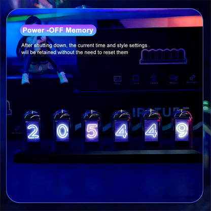 RGB Nixie Tube Clock LED Glows IPS Color Screen DIY Analog Digital Tube Night Lights Gaming Desktop Home Decoration Gift Idea