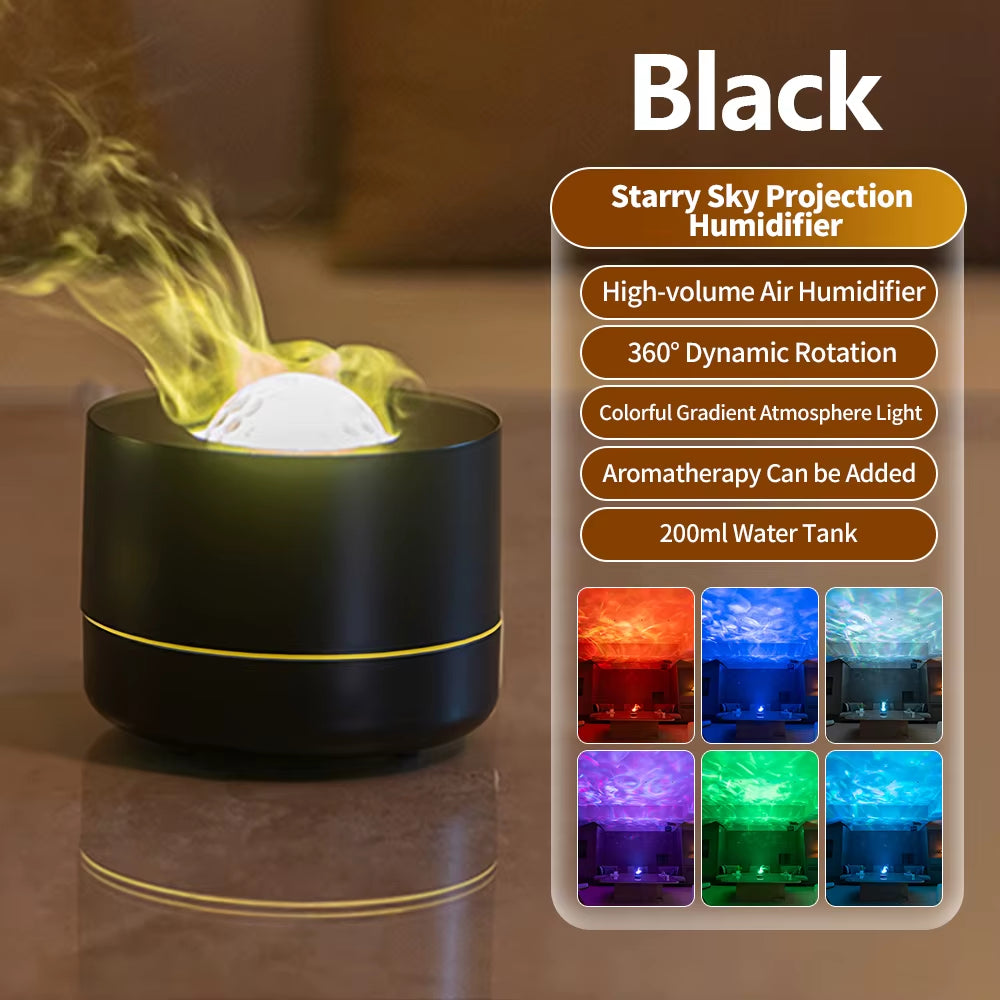 New Starry Sky Projector Humidifier with Colorful Night Light USB 200ML Projector Essential Oil Aroma Diffuser for Home Kid Gift